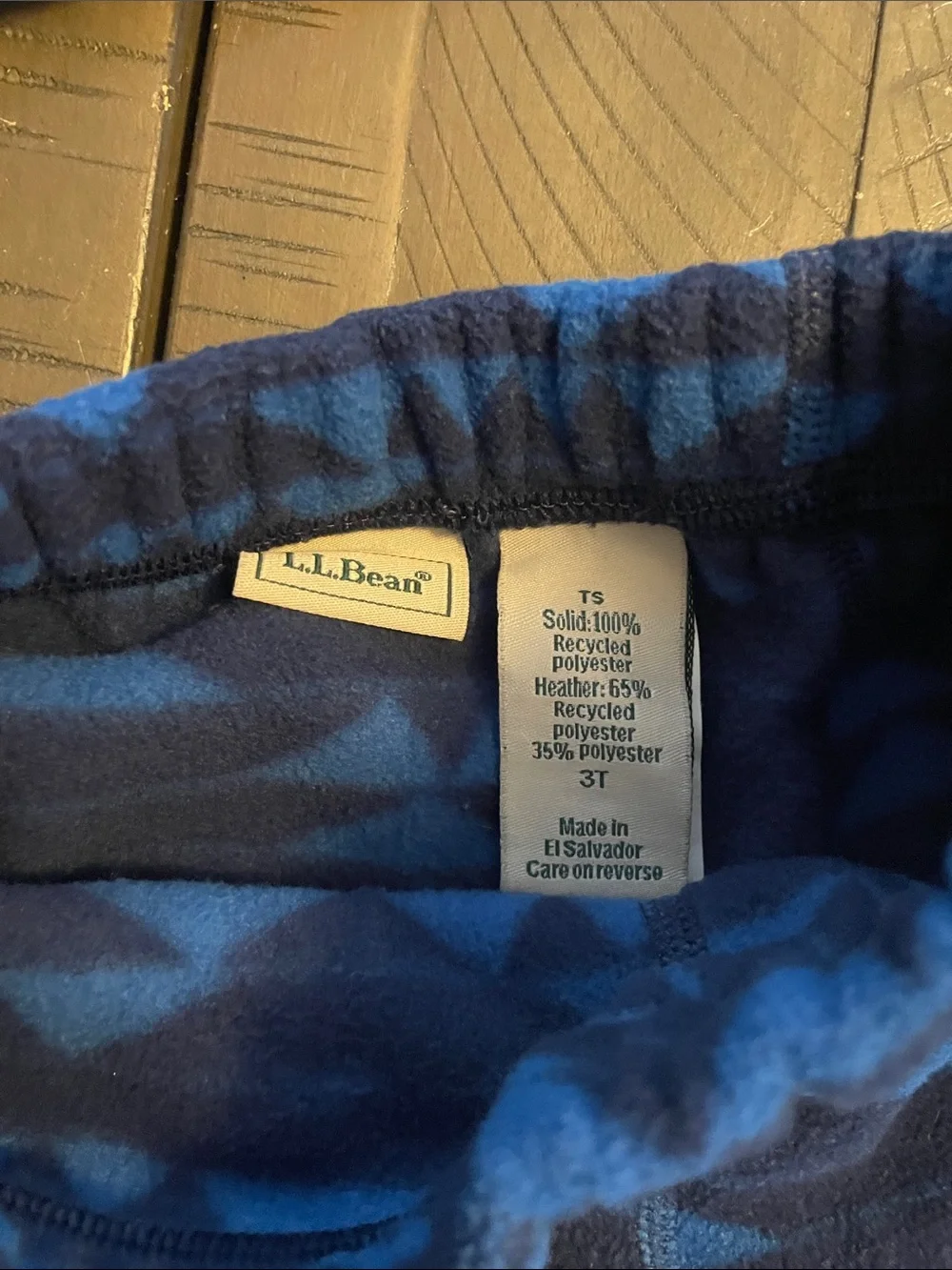 L.L. Bean Blue and Navy Geometric Fleece Top